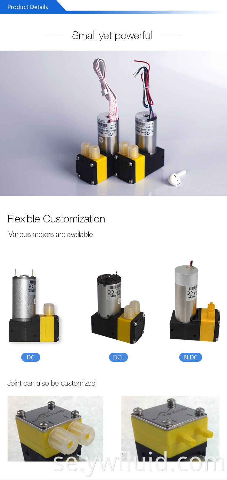 Elektrisk power borstlös DC-membranvattenpump 12V-YW05-A-BLDC